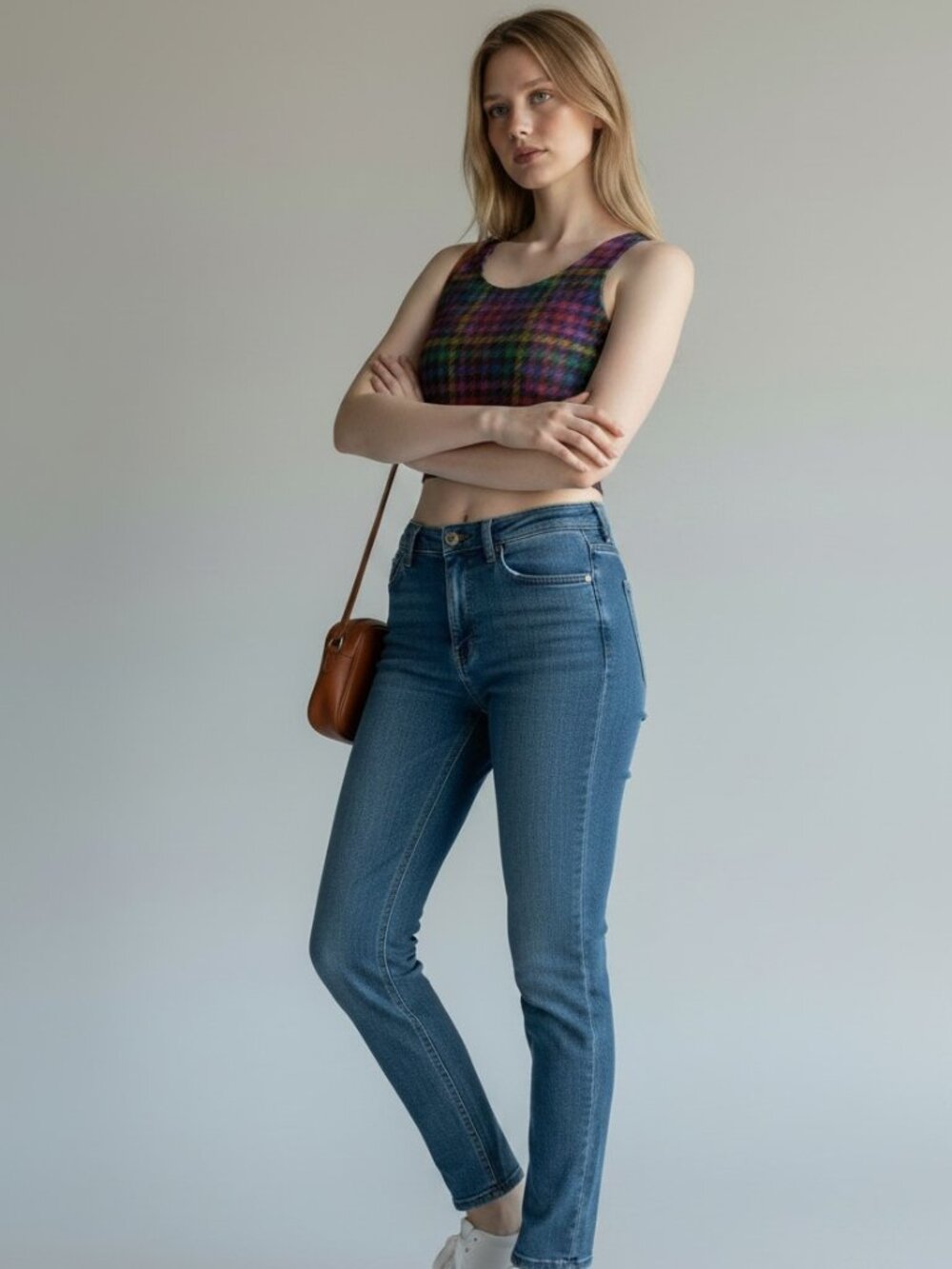 Colorful Houndstooth Crop Top • Performance Spandex